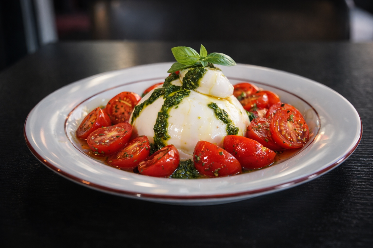 Burrata con datterini
